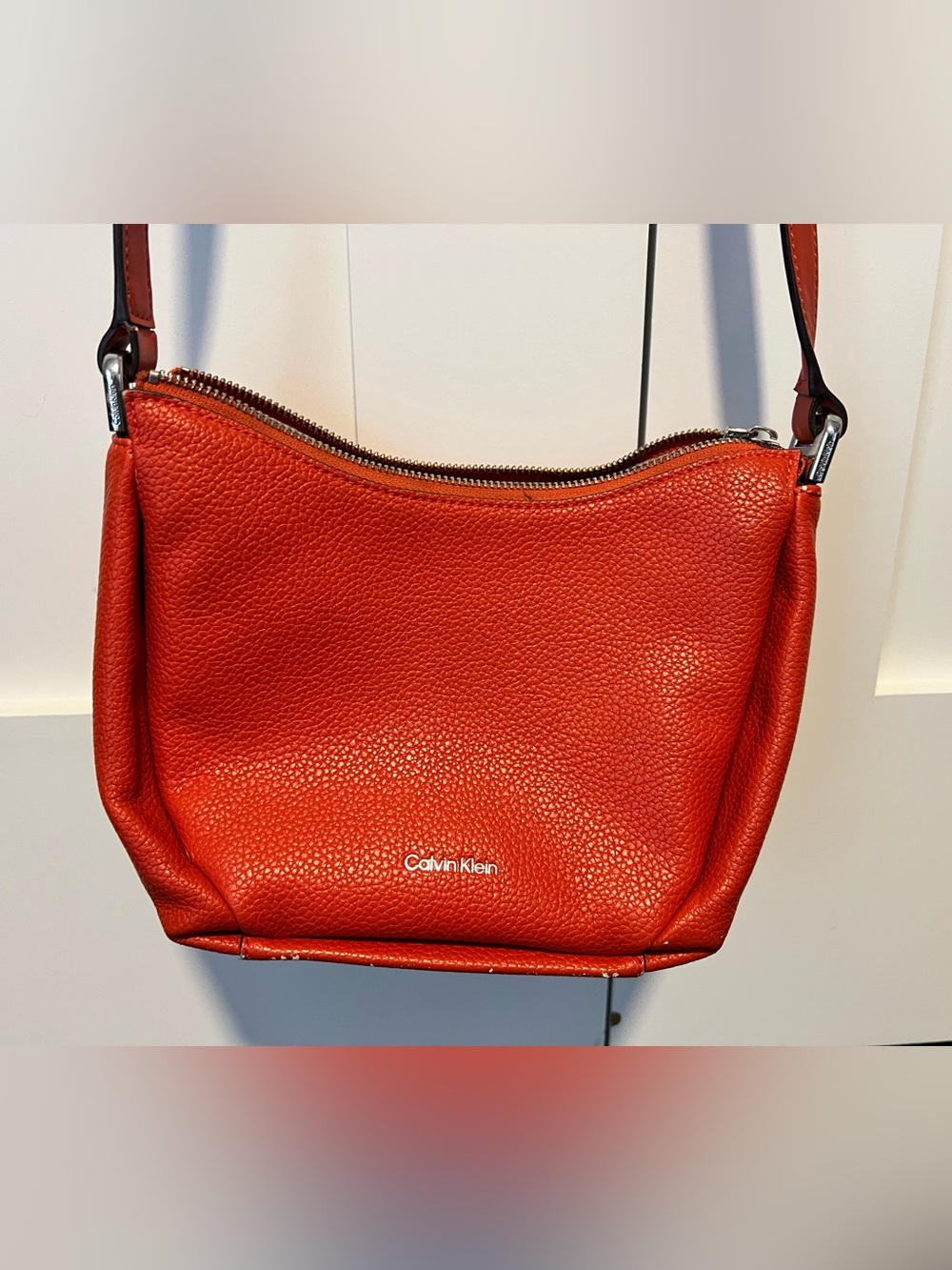 Calvin Klein Red Pebbled Leather Shoulder Bag